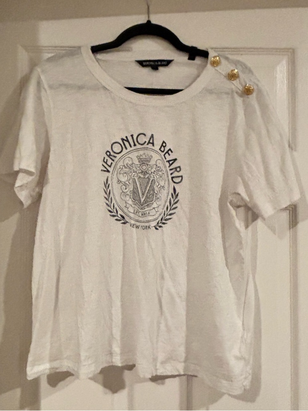 Veronica Beard White Tee with Navy Logo